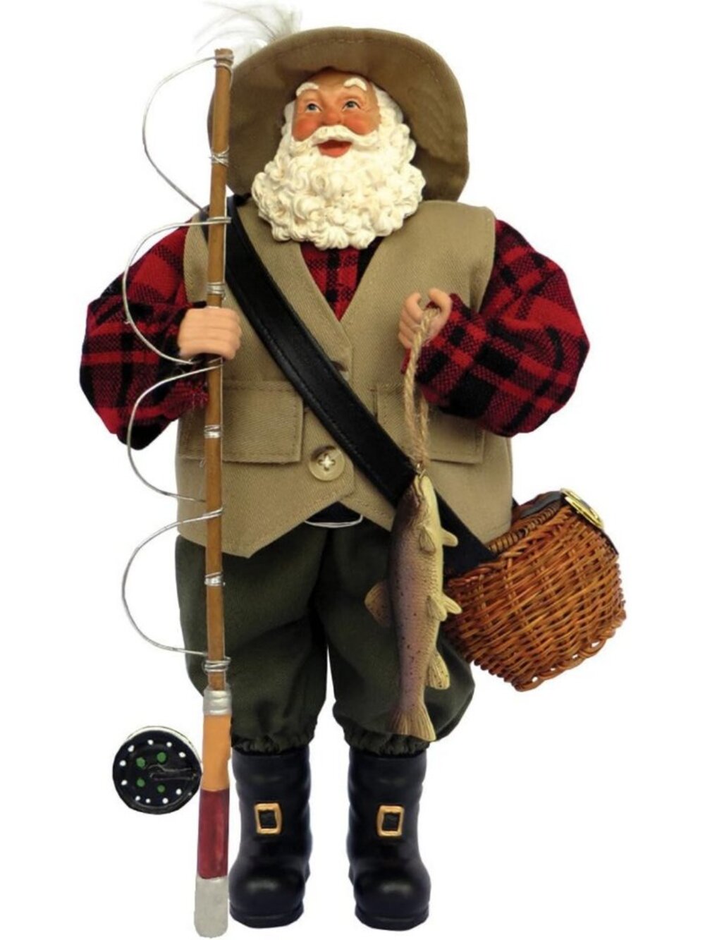 12” Fly Fishing Santa Figurine - Festive Holiday Decor, Unique Collectible Gift